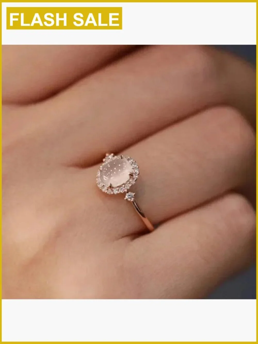 Raw Rainbow Moonstone Ring 14K Rose Gold Plated 925 Sterling Silver Size 9